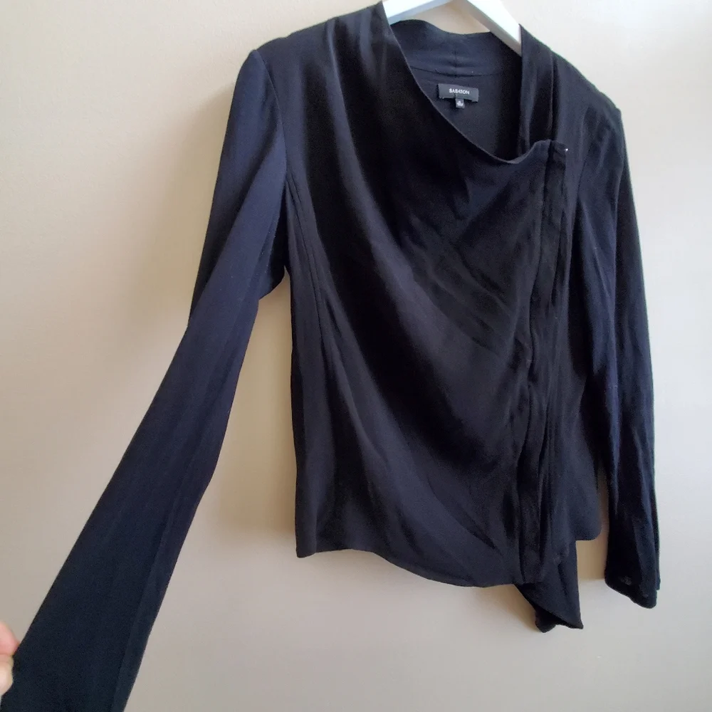 ARITZIA Babaton Medium Size Oliver Black Blouse Jacket Moto Zip Crepe Viscose - Picture 4 of 15